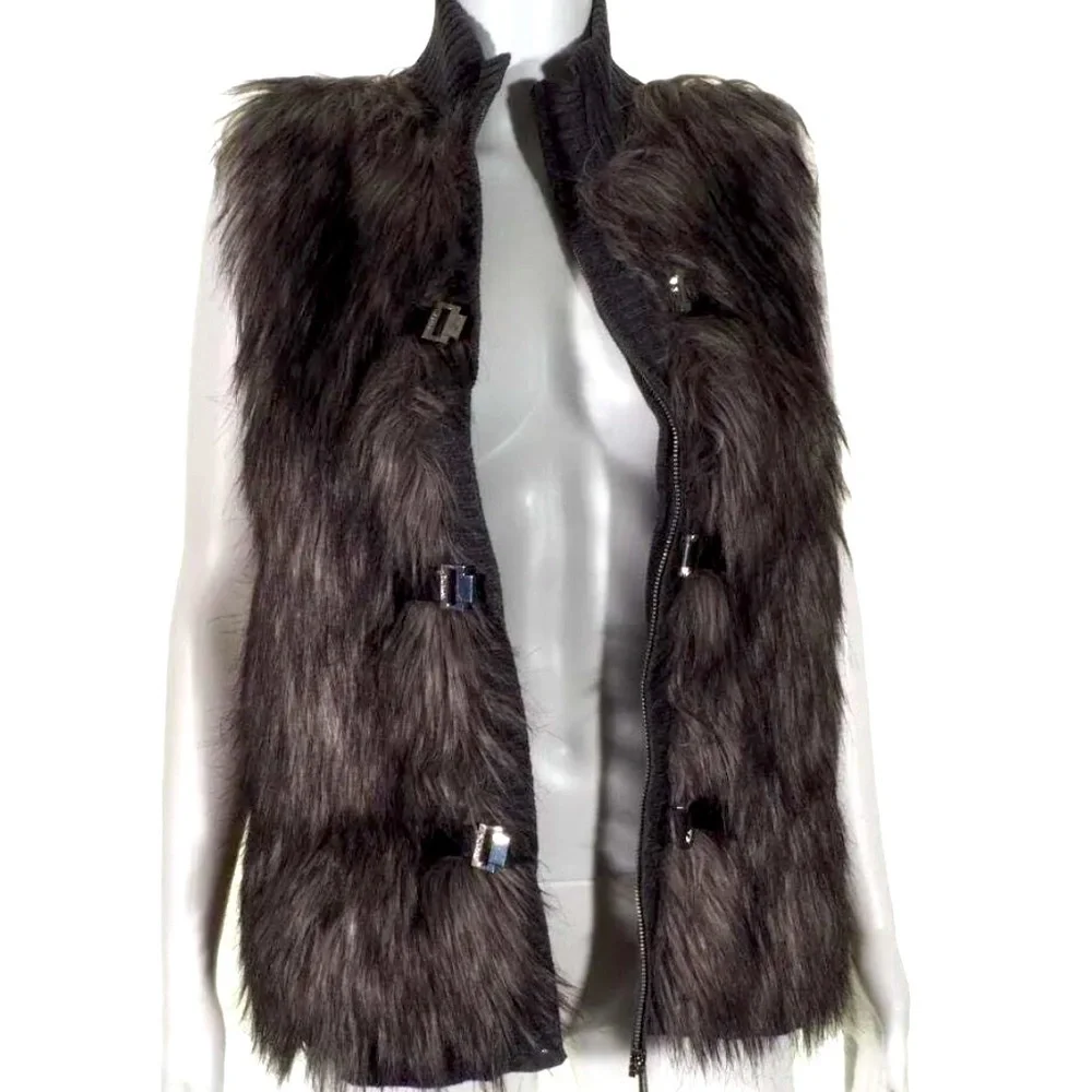 Calvin Klein Faux Fur Sweater Vest buckle closure size XL